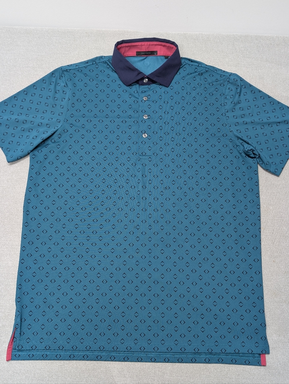 Greyson Teal Diamond AOP Golf Performance Polo - Men's L